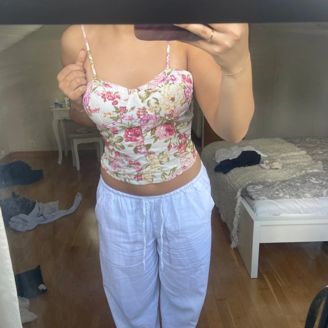 Blommig korsett-topp med dragkedja