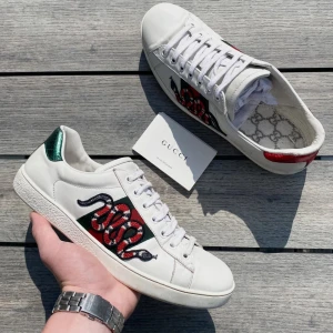 Gucci Ace snake - Populära gucci ace snake! Nyskick, 9,5/10. Tyvärr ingen orginal sula men kan lösa en annan eller löser du själv. Kort medföljer. Storlek 42. Kontakta mig för fler frågor eller funderingar!