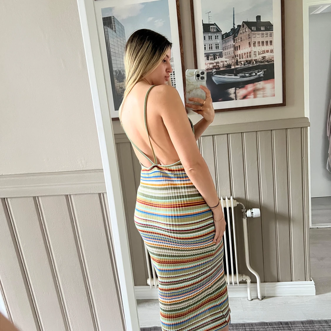 Randig ribbad långklänning - 1