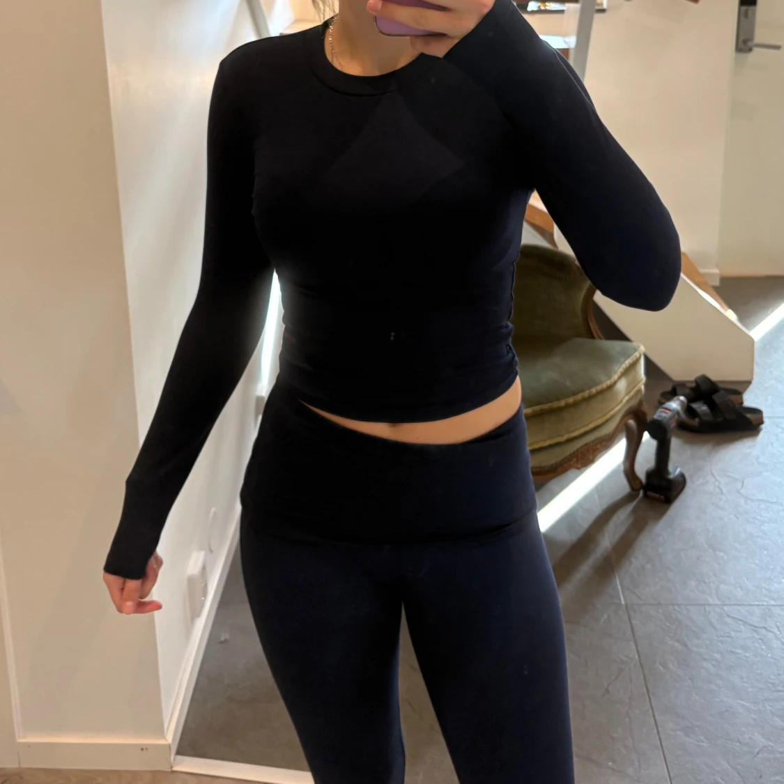 Mörkblått yoga pants sett  - 1