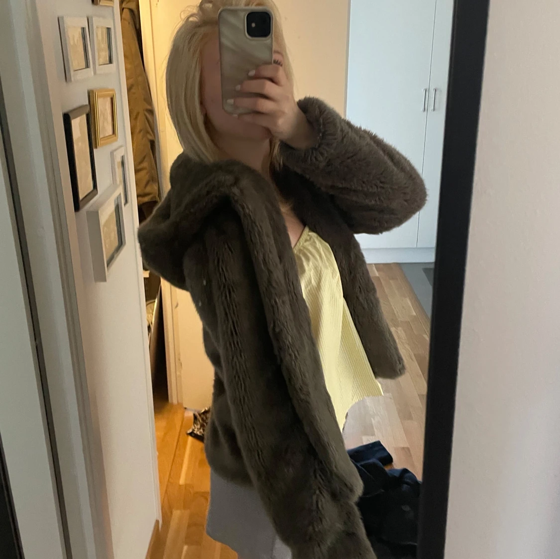 Grå/grön pälsjacka - Mango - 1