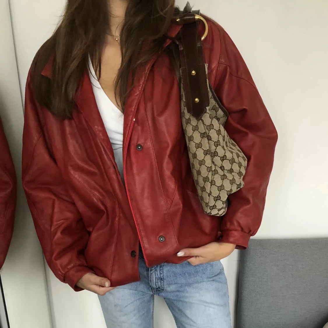 Röd skinn jacka  - 91