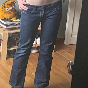 Mörkblå super low waist jeans från Replay - Säljer ett par mörkblå jeans från Replay med snygga detaljer och bootcut passform. 