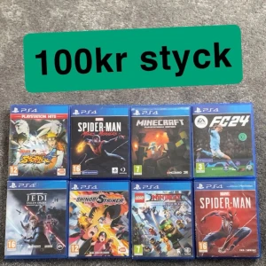 PS4 spel: Spider-Man, Minecraft, FC24, Star Wars Jedi m.fl. - Säljer ps4 spel för 100kr styck ifall ni vill köpa alla eller flera kan pris diskuteras