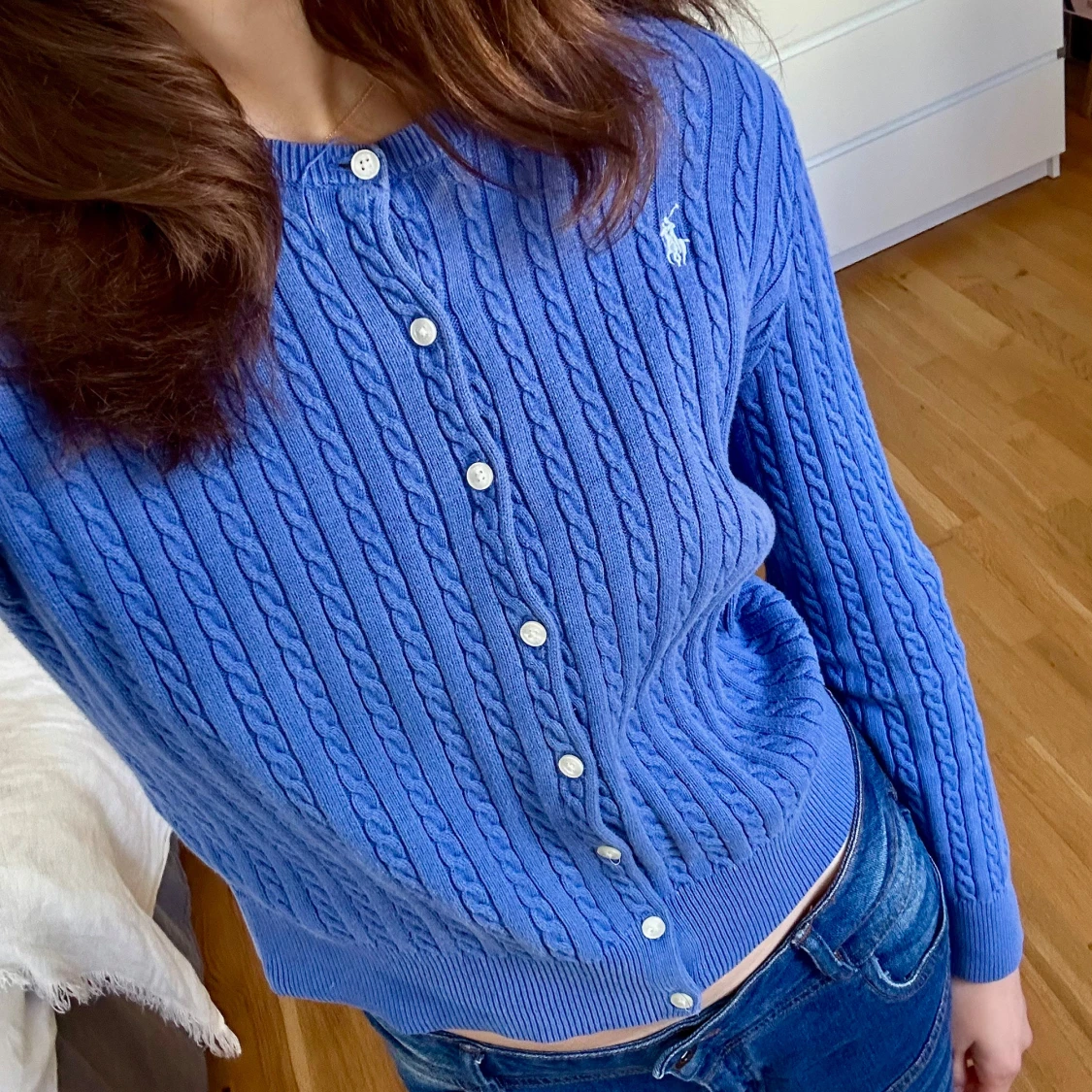 Blå kabelstickad kofta från Ralph Lauren💙 - 1