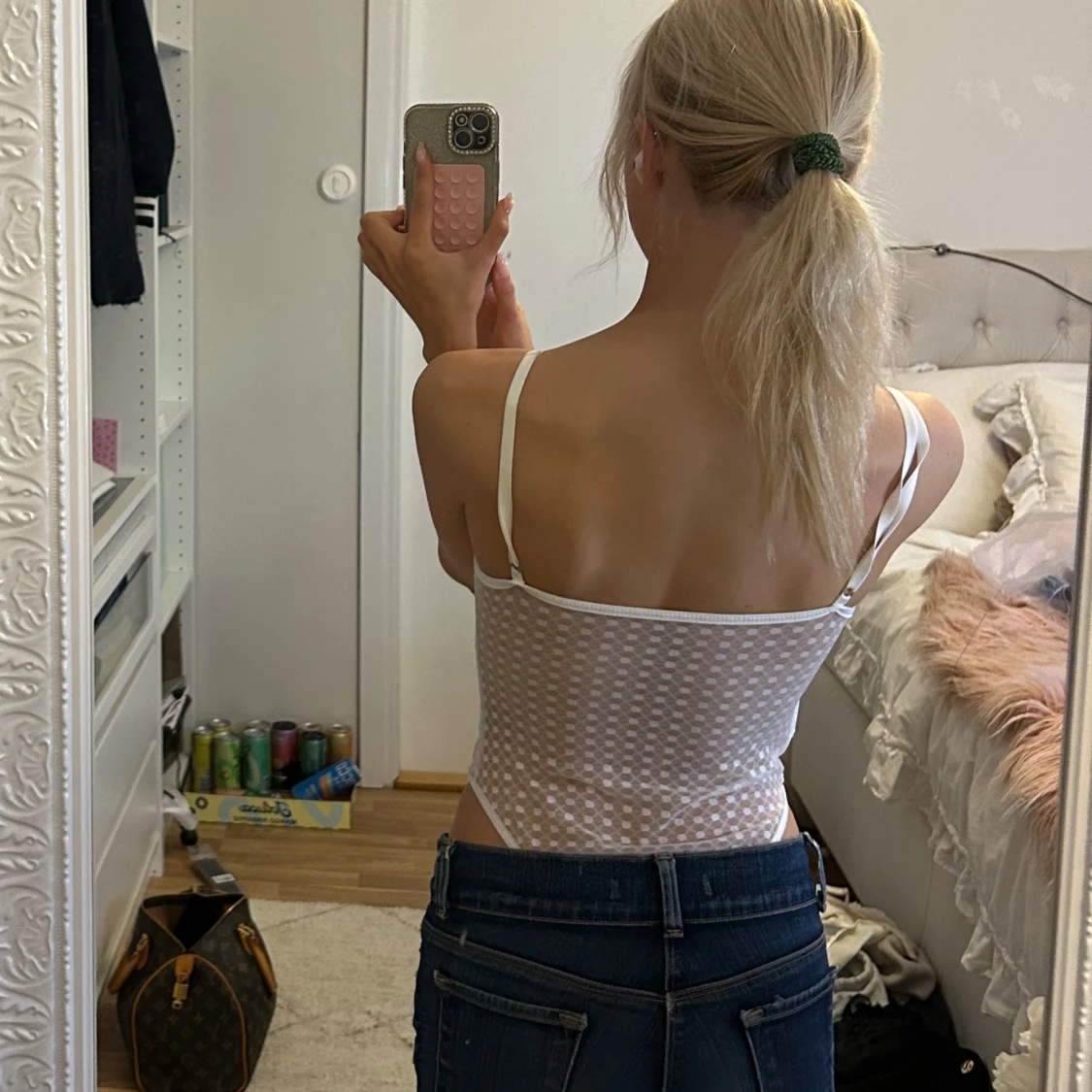 Vit spetsig korsett med blommönster - 1