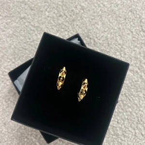 Guldiga örhängen med nitar från Edblad  - Säljer ett par coola örhängen i guld med chunky design och nitar runt hela ringen. Helt oanvända från Edblad.  Säljer pga dubbletter 
