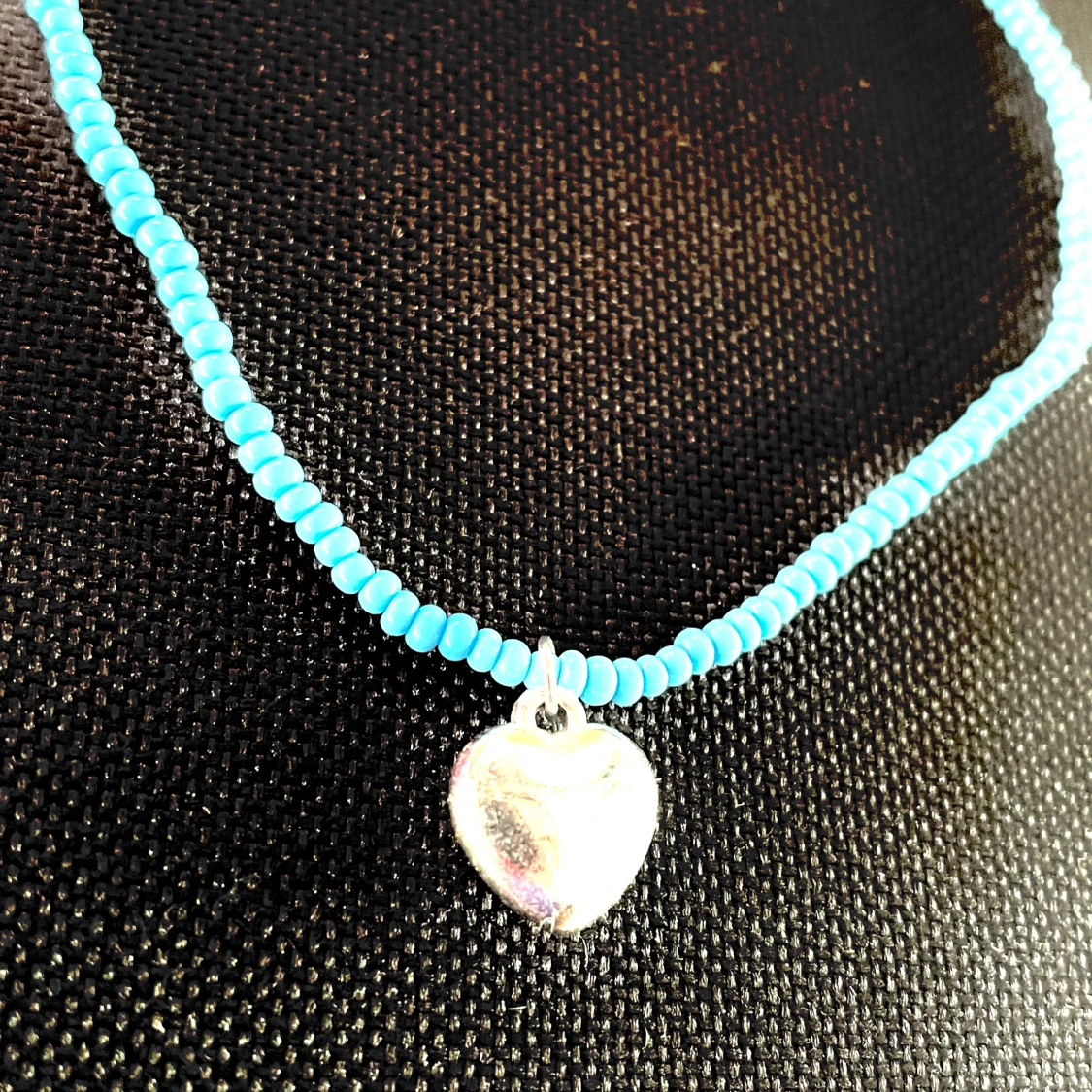 By prisförslag- Blått katt pärlhalsband med hjärthänge Small - 1