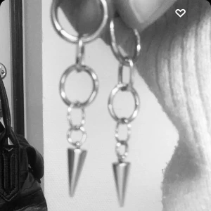 Silvriga örhängen med kedjor och spikes - Coola silvriga örhängen med flera ringar i kedja och spetsiga spikes längst ner. Ger en edgy vibe och passar perfekt för dig som gillar statement-smycken. Säljs som ett par.
