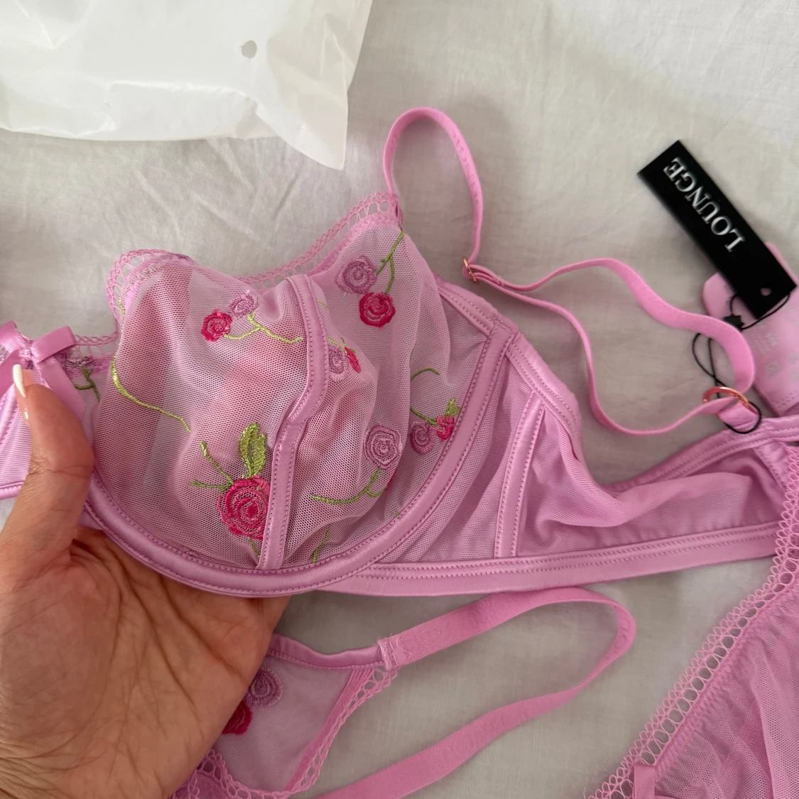 Rosa blommig mesh blus från Lounge - 1