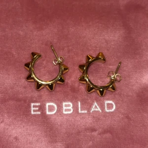 Guldiga hoops med nitar från Edblad - Coola guldpläterade hoops från Edblad med markerade nitar runt hela örhänget. De är runda och chunky, perfekta för att ge din look en edgy vibe. Säljs i originalpåse från Edblad.