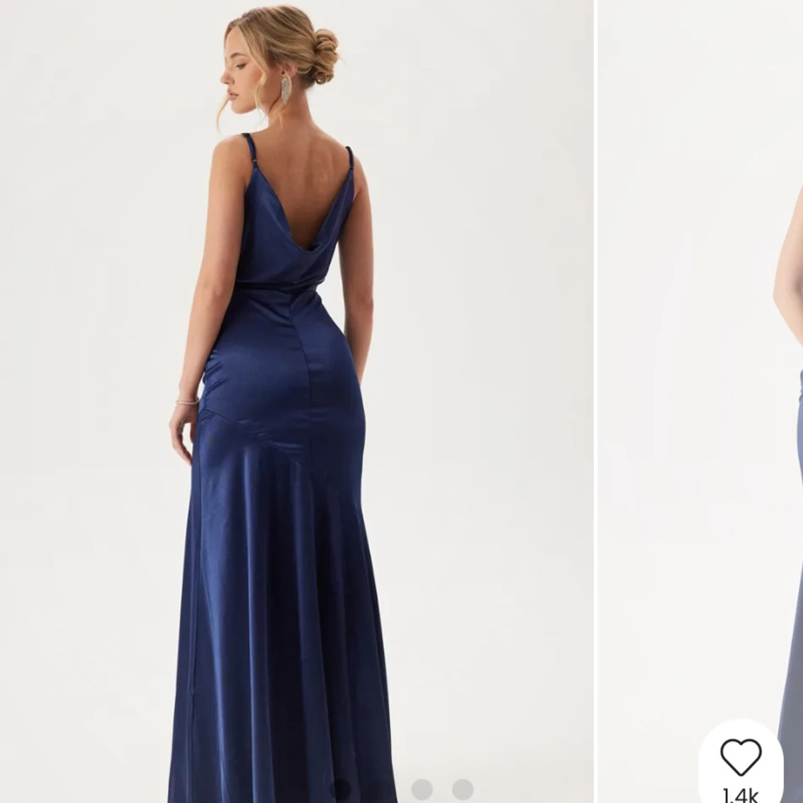 Marinblå långklänning i satin - 1