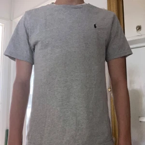 Grå t-shirt från Polo Ralph Lauren - Säljer en klassisk grå t-shirt från Polo Ralph Lauren med broderad marinblå logga på bröstet. T-shirten har rund halsringning och korta ärmar. Perfekt basplagg till garderoben!