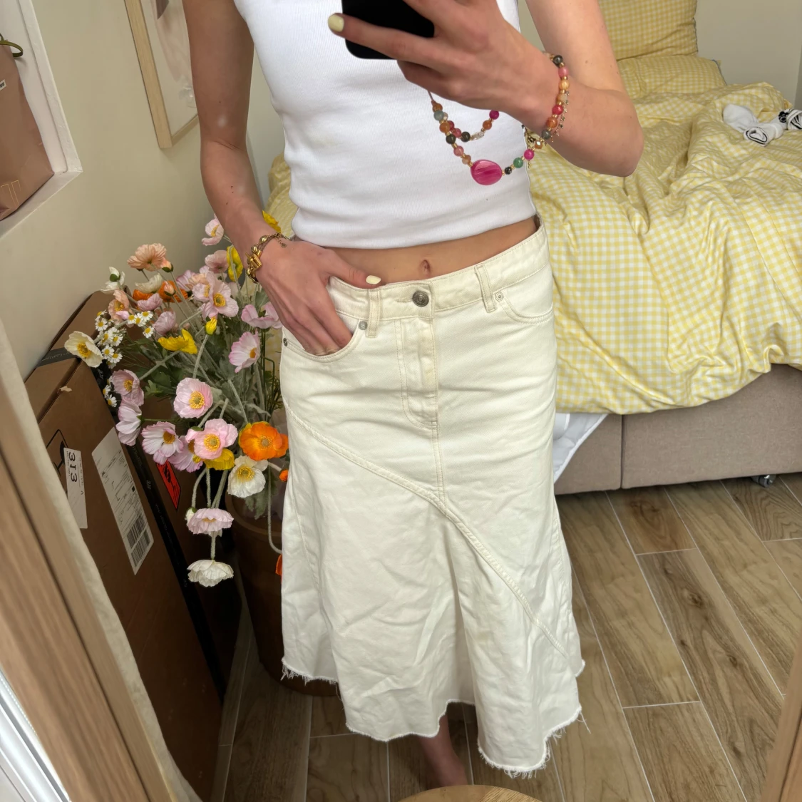 Vit midi jeanskjol - 1