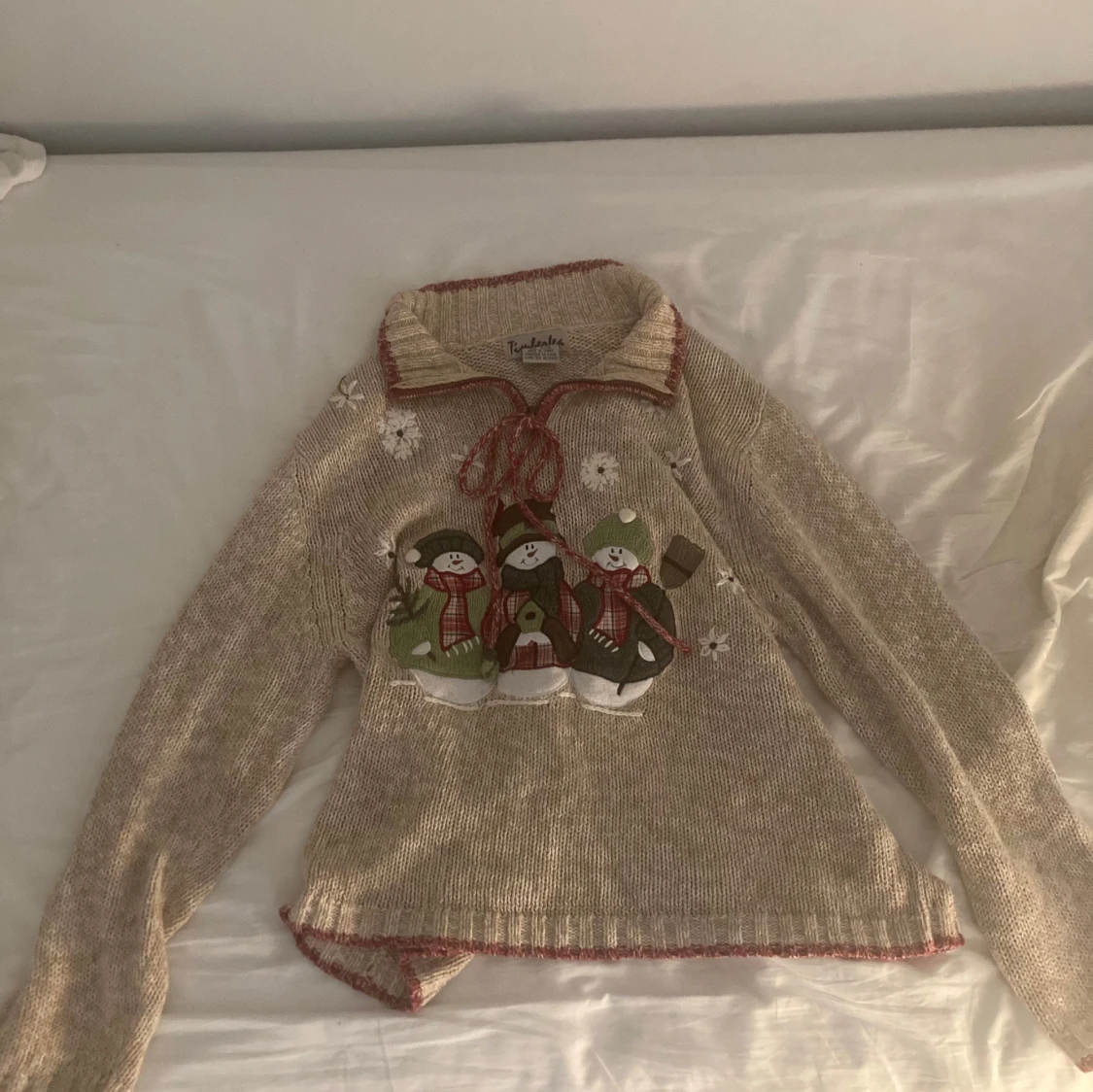 Beige stickad jul tröja med snögubbar - 2