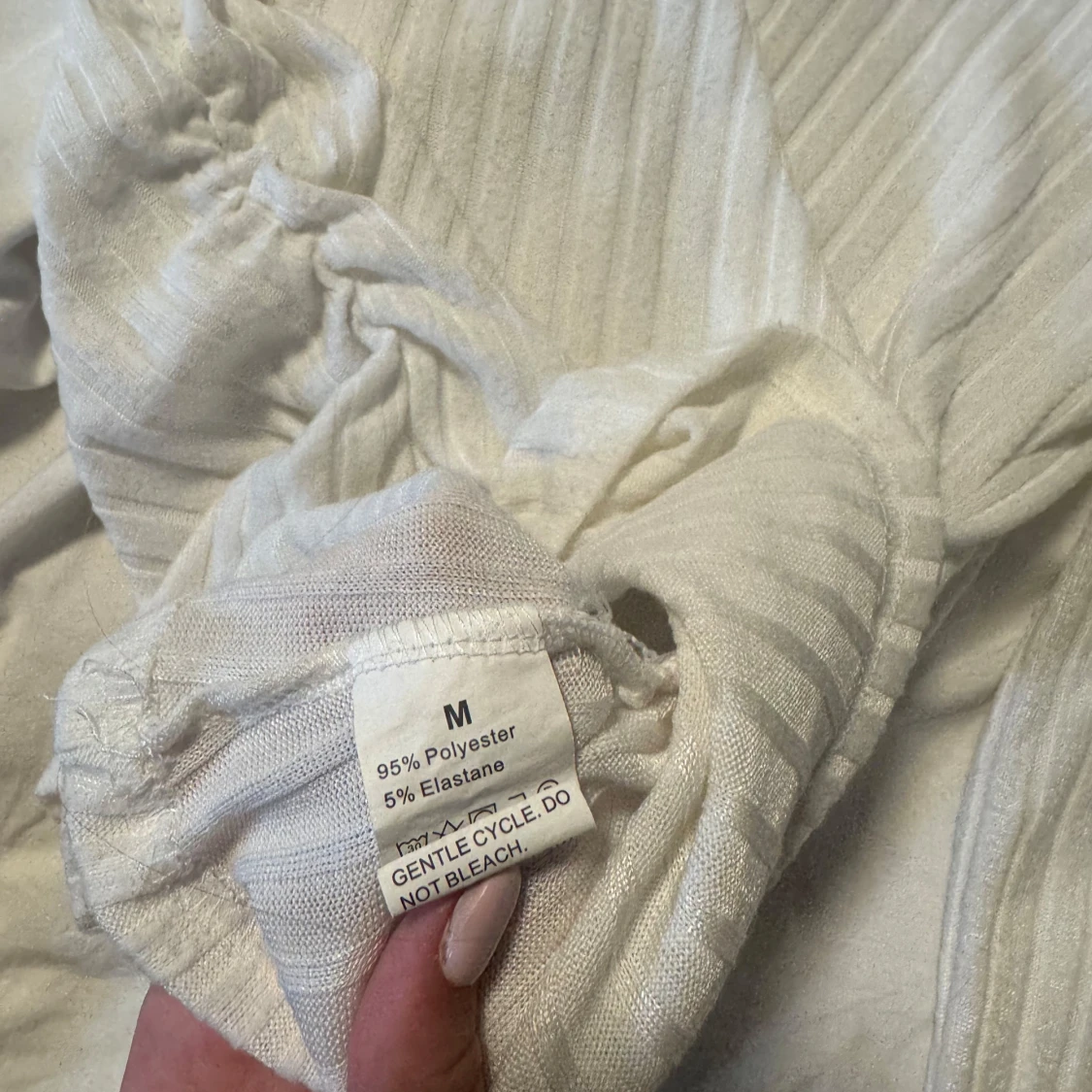 Vit ribbad långärmad tröja M - 2