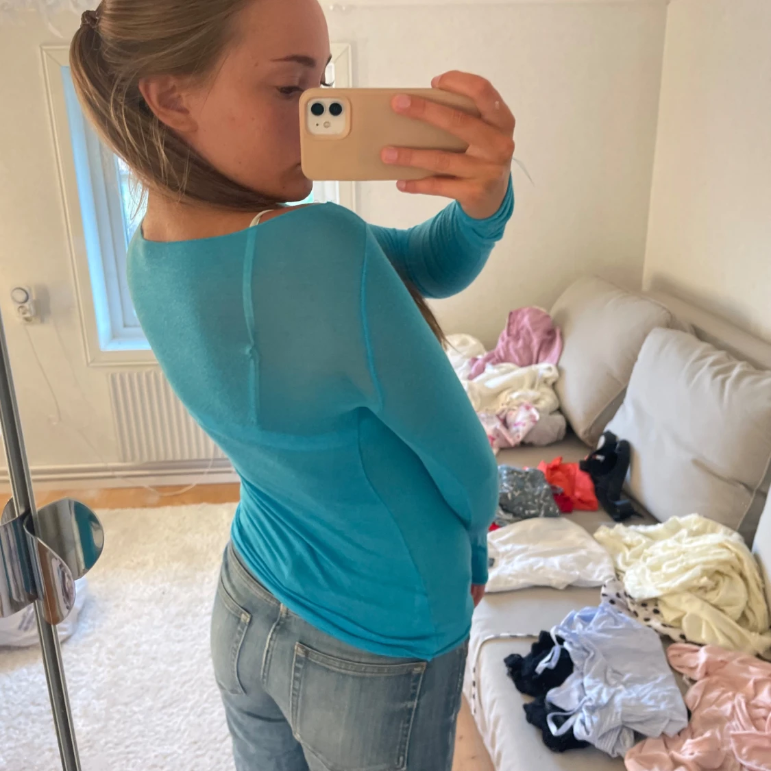 Turkos långärmad topp med båtringning - 2