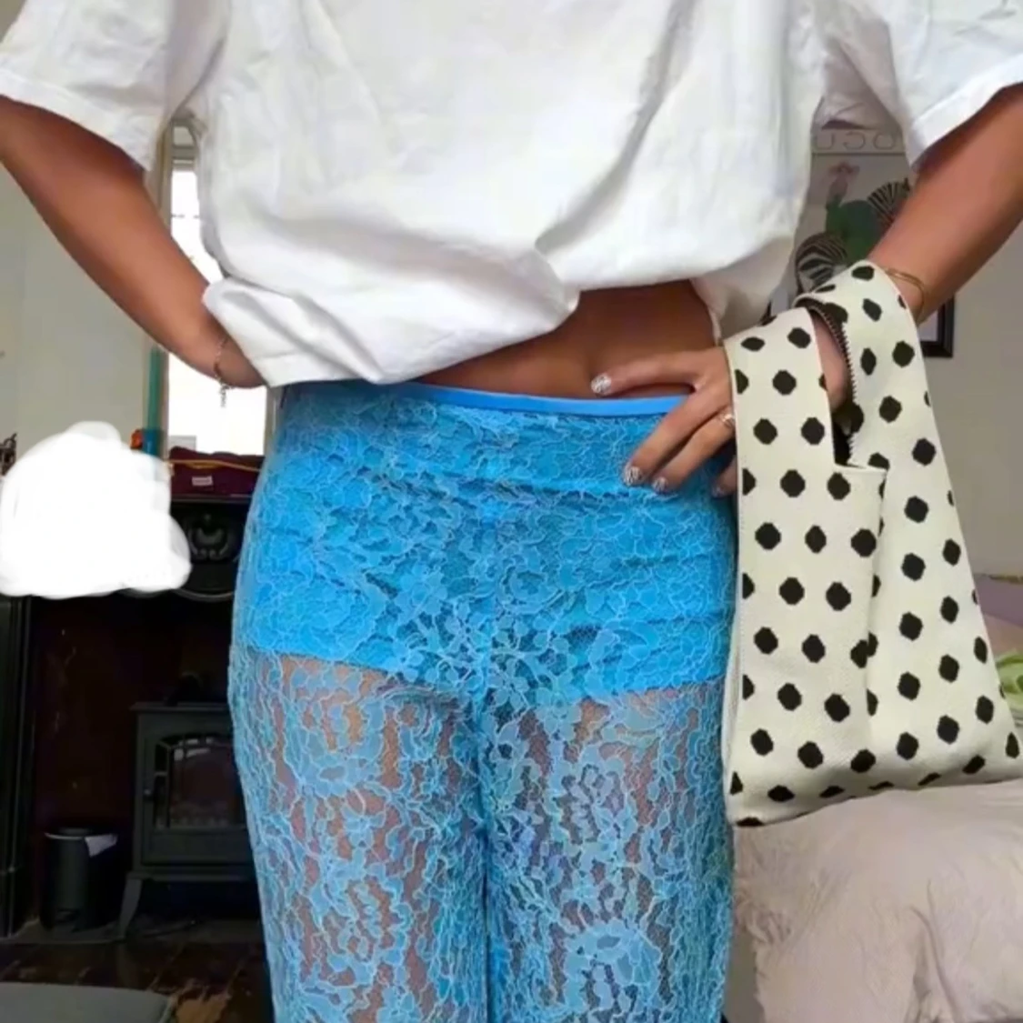 Blå spetsbyxor Mango