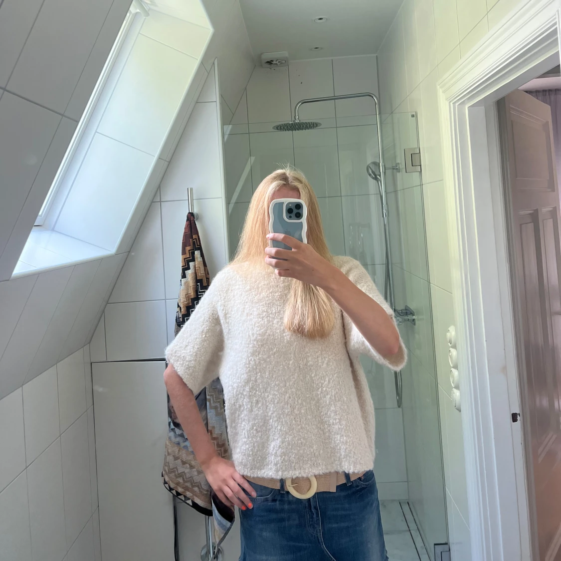 Trekvartärmade stickade tröja  - 1