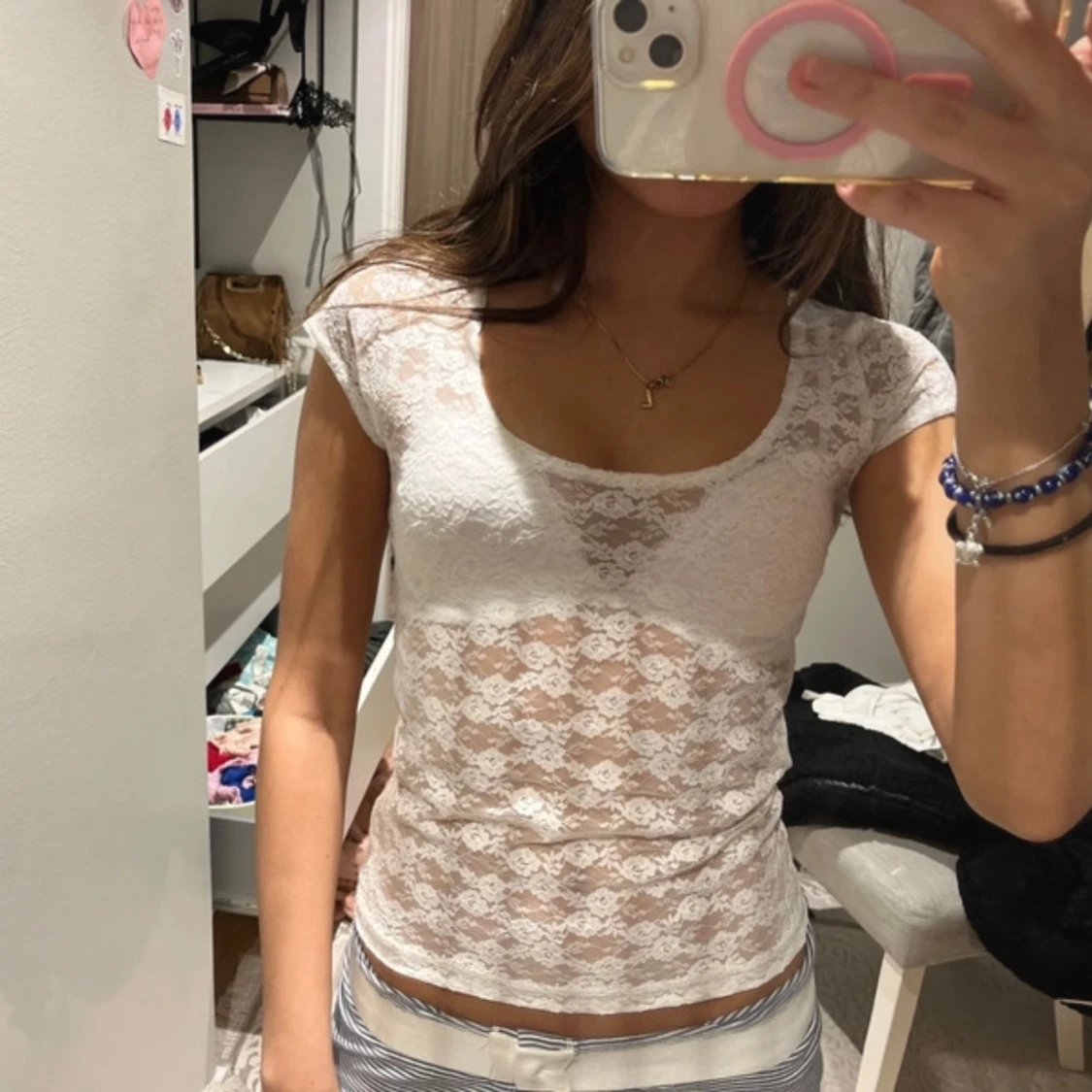 Brandy Melville spets fest topp tröja T-shirt vit blus - 1