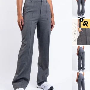 Grå kostymbyxor med pressveck (fast med fickor bak) - Hittar inte dom längre på madlady, dessa fast lågmidjade. Omsydda vilket inte syns alls. Kan fixa bild