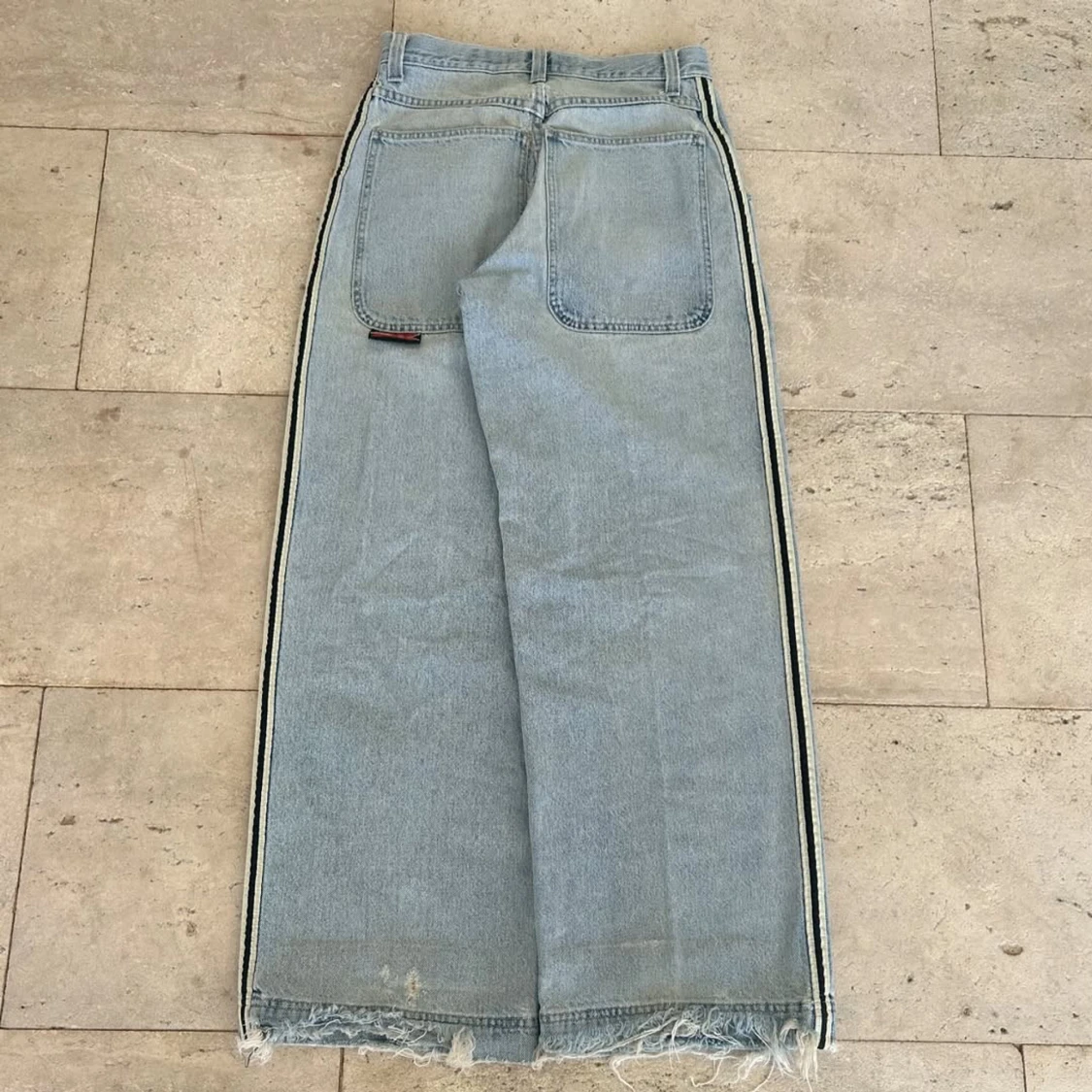 Skunk wide jeans med revär, ljusblå - 1