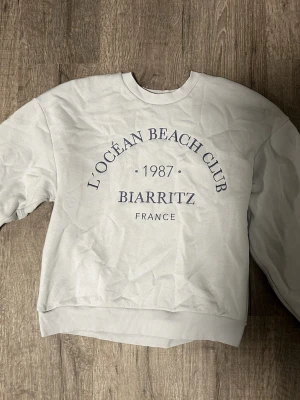 Blå sweatshirt från Gina med tryck - Blå sweatshirt från Gina. Har en blå fläck på armen precis vid sömen. I storlek S