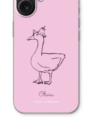 Rosa mobilskal med gåsillustration - Snyggt rosa mobilskal från Case Company med en handritad gås som bär en liten hatt. .