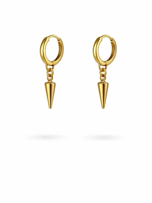 Guldpläterade hoops med konhänge - Säljer ett par trendiga örhängen i guldpläterat material. De har små hoops med hängande konformade detaljer som ger en edgy look. Perfekta för dig som vill sticka ut med dina accessoarer. Snygg minimalistisk design som passar till många stilar.