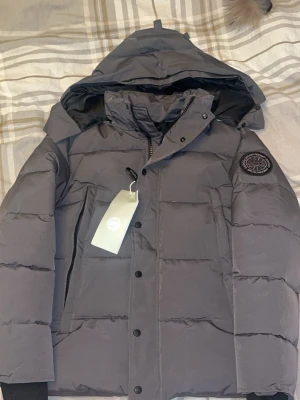 Grå dunjacka från Canada Goose - Sjuk snygg jacka står storlek s men den är väldigt stor för en s så skulle säga mer att den är som en M. Pris går såklart att diskuteras bara att skicka ditt förslag!