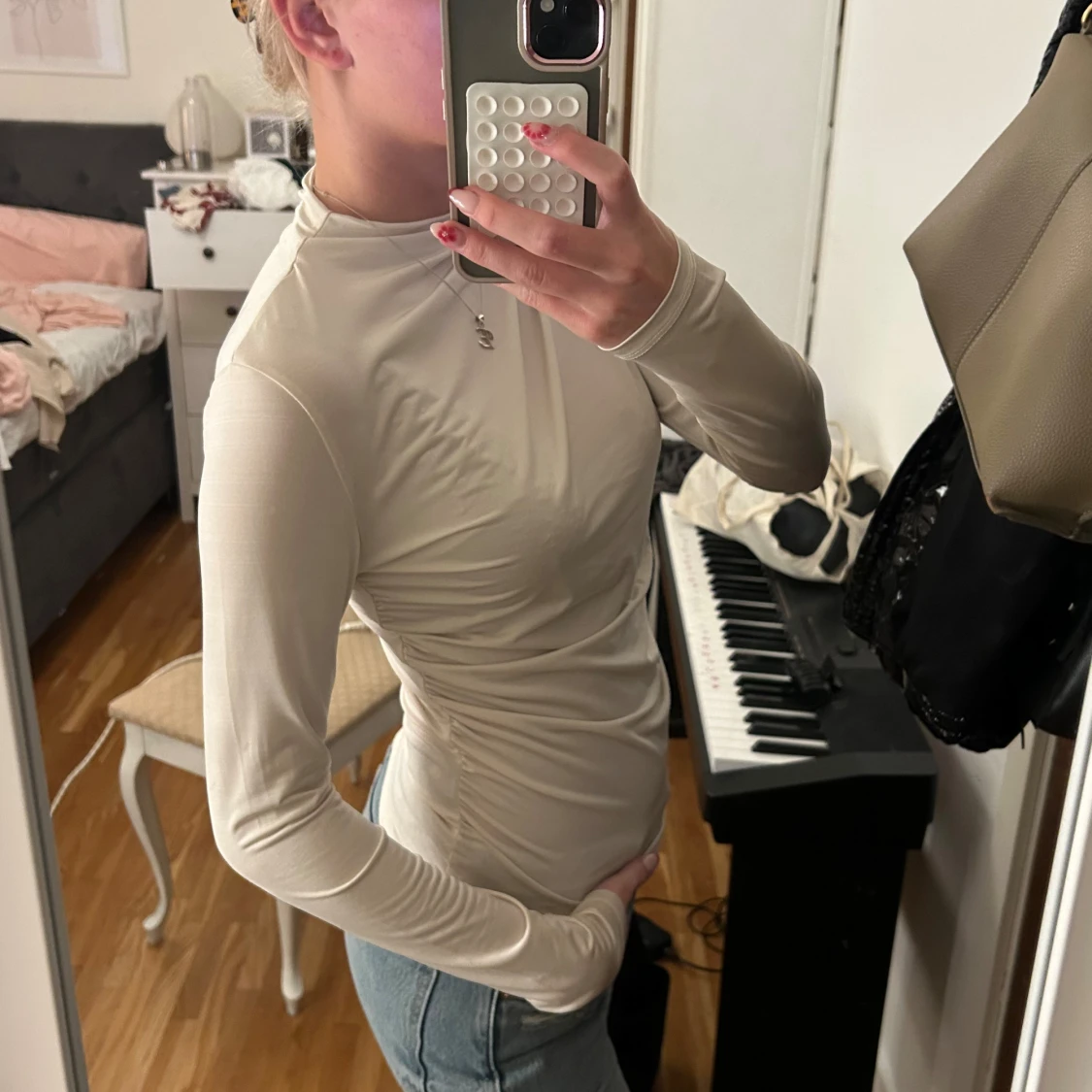 Beige långärmad topp med drapering hm - 1