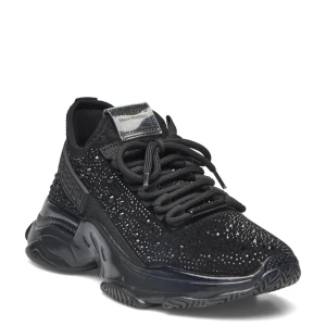 Svarta glittriga sneakers Steve Madden - Ny pris: 900kr, sparsamt använda. Svarta chunky sneakers från Steve Madden med glittriga paljettdetaljer över hela ovandelen. Skorna har snörning, platt sula och en rund tå. Märkeslogga på plösen och sidan. Materialet är syntet med inslag av textil och paljetter för extra bling.