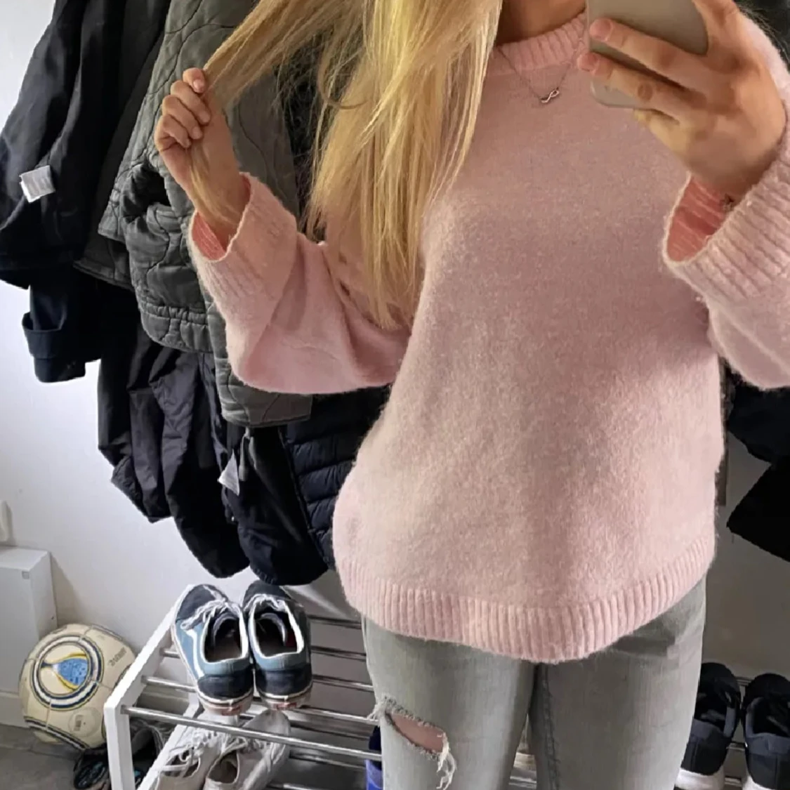 Ljusrosa stickad tröja - 1