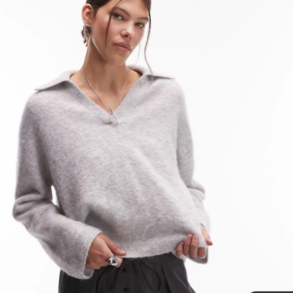 ALPACKA Stickad tröja med krage