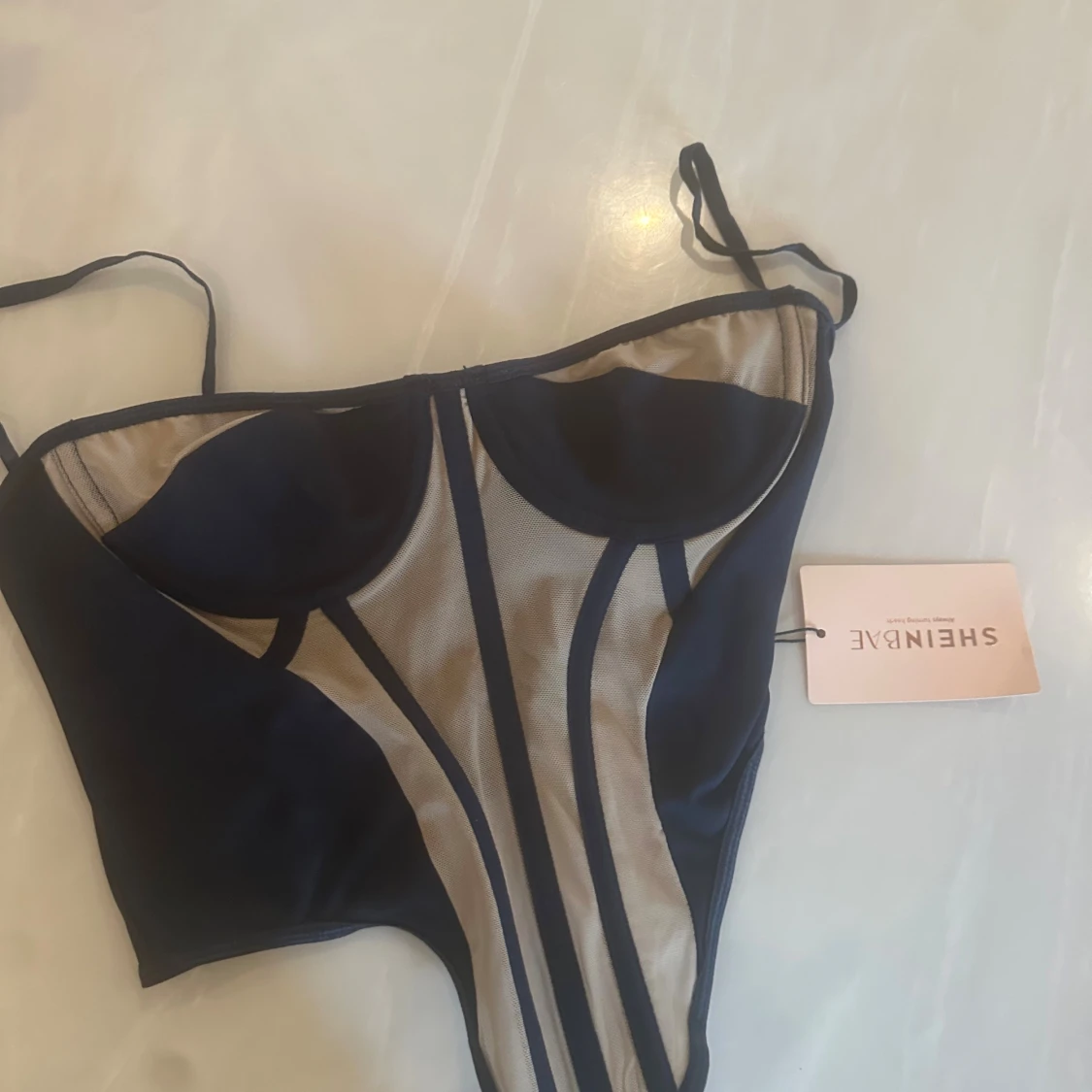 Mörkblå korsett-topp från SHEIN BAE