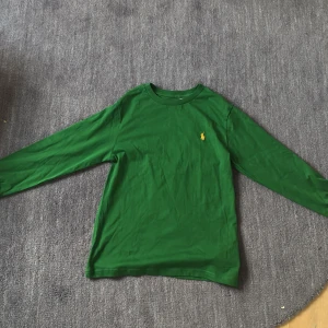 Grön långärmad tröja från Polo Ralph Lauren - Snygg grön långärmad tröja från Polo Ralph Lauren med klassisk gul logga broderad på bröstet. Tröjan är i mjuk bomull och har en enkel, stilren design med rund hals. Perfekt för dig som gillar en clean och sportig look.