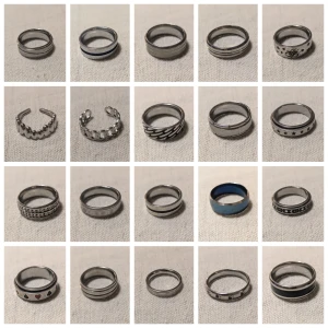 Stort ringpaket - 60 ringar herr / dam - 20 unika ringtyper – bred variation av stilar och former  Totalt 60 ringar (inkl. duplikat)  Ringar för både herr och dam  Olika storlekar ingår för att passa olika fingrar och behov  Material: rostfritt stål, titan, legeringar m.m.  Passar både personligt bruk och återförsäljning