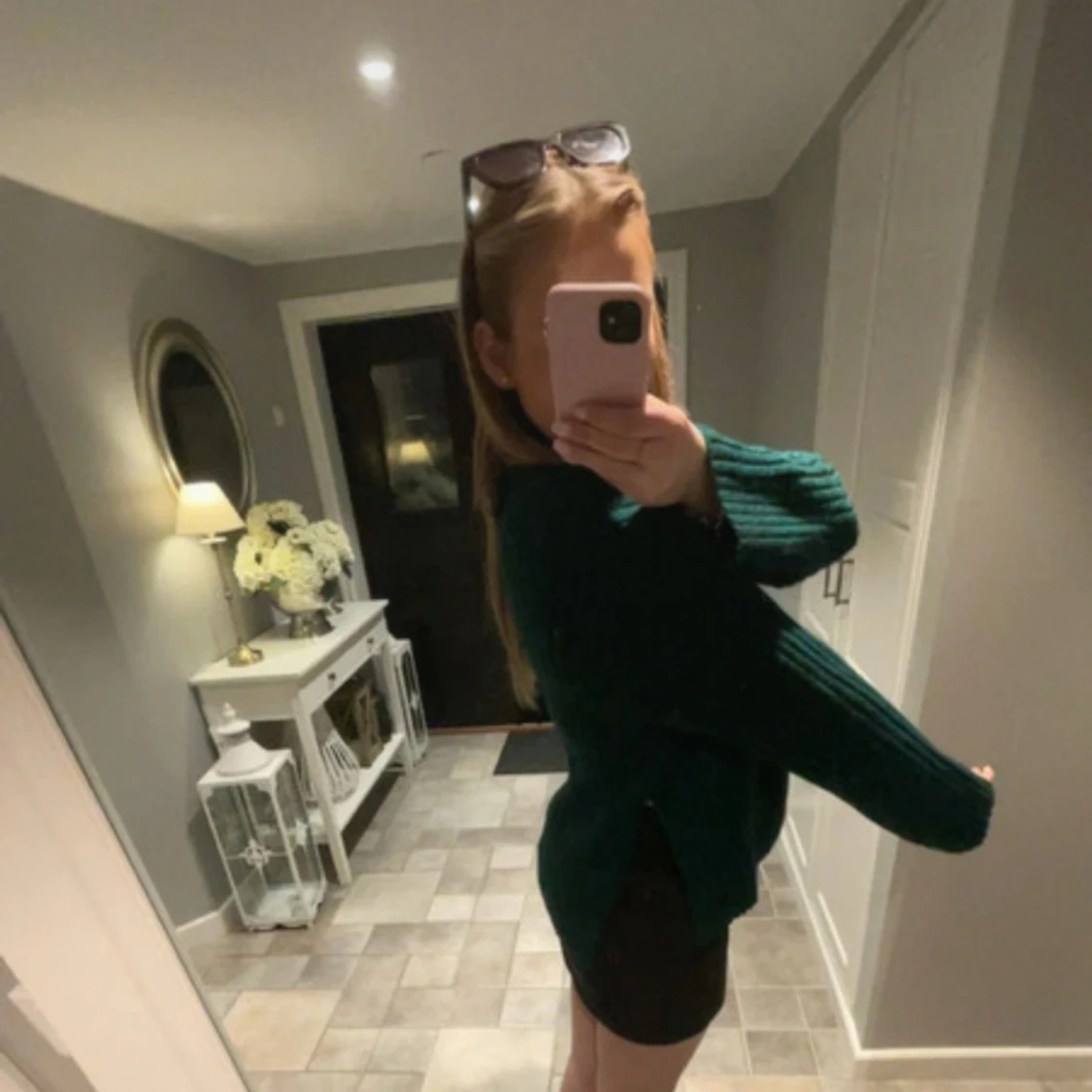 Mörkgrön stickad polotröja - 3