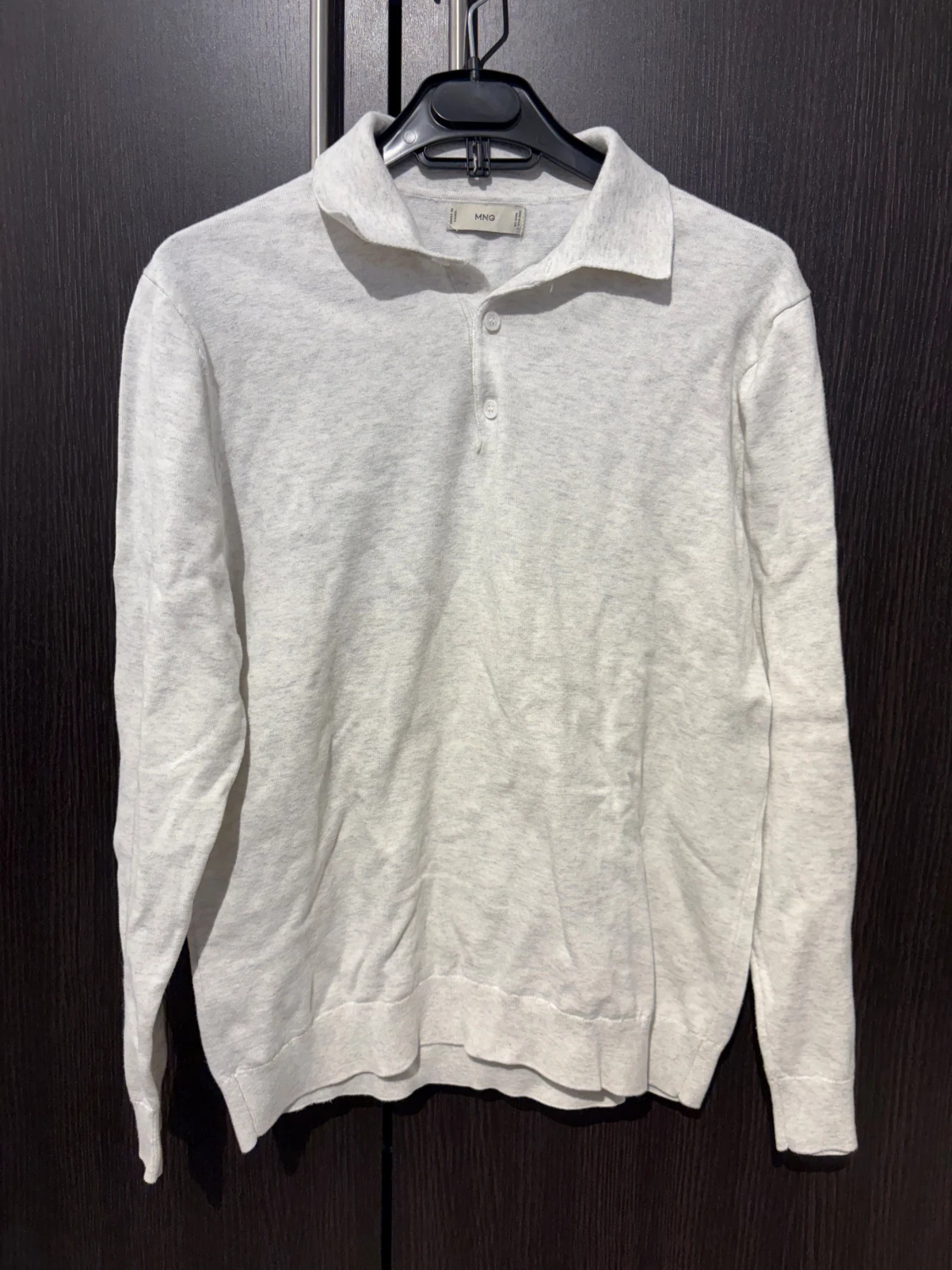 Vit grå  långärmad pikétröja från Mango