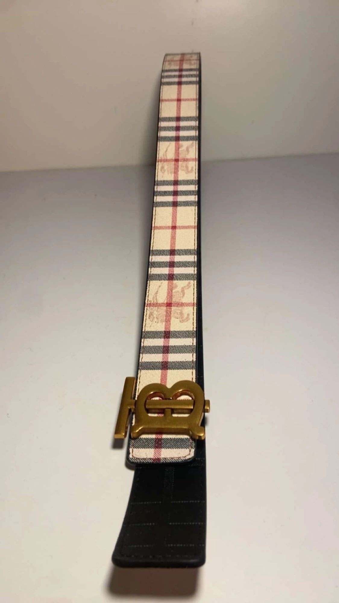 Rutig Burberry bälte med guldspänne - 1