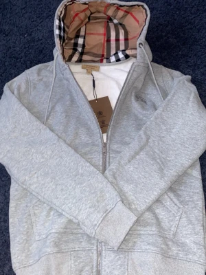 Grå burberry hoodie - En grå Burberry kofta i storlek S. ÄKTA!!
