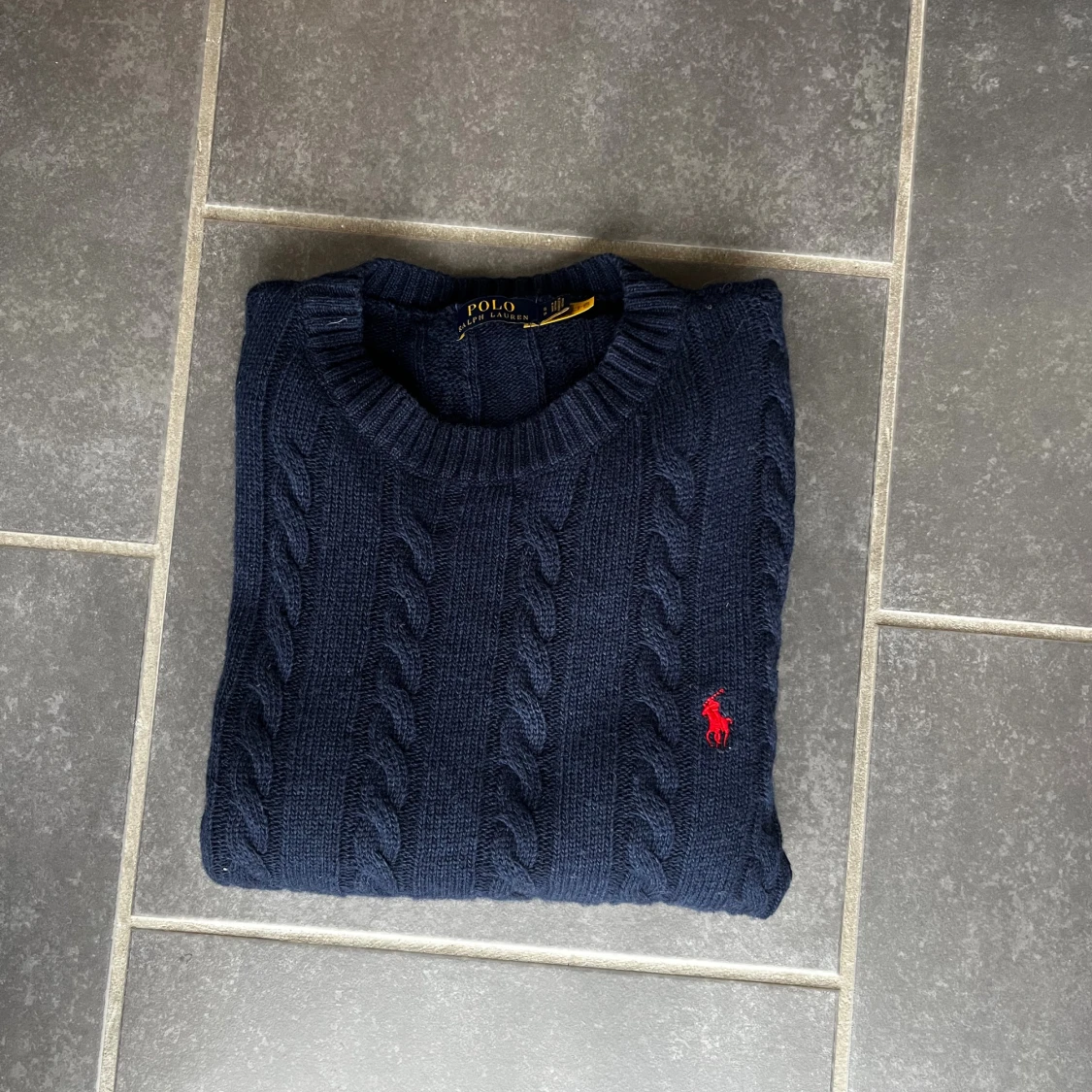 Marinblå kabelstickad tröja Polo Ralph Lauren