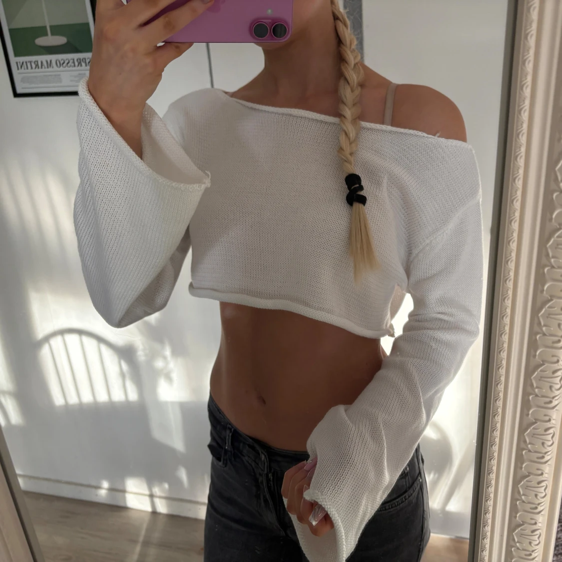 Vit croppad stickad topp