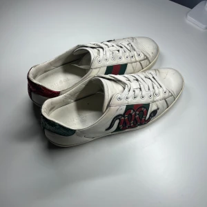 Gucci ace ”snake” - Otroligt feta skor| Väl använda men inga defekter som folk tänker på vid användning| defekterna är att de är kressade där framme samt repor på skorna bla annat där framme och lite vid andra ställen samt lite uppslitet på något ställe, där bak på skon har det lossnat lite| Självklart äkta| Hör av er vid fler frågor samt bilder 🌟🙌