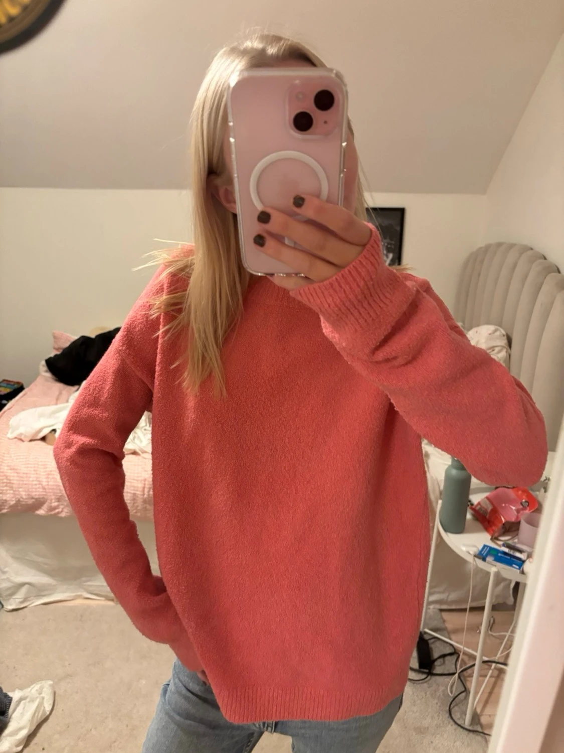 Klarrosa stickad tröja  - 1