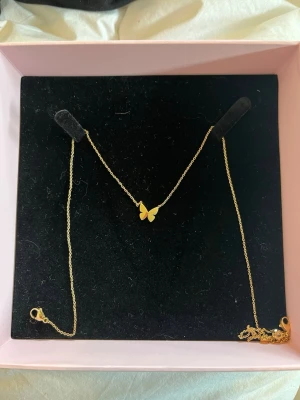 Guldhalsband med fjäril 🦋  - Säljer detta super gulliga halsband ifrån Edblad då jag har ett annat som jag använder hela tiden. Snyggt och tunt halsband i guld, med ett litet fjärilshänge i mitten. Guldplätterad (aldrig använt)🥰nypris:299kr 😻kan även tänka mig att byta mot guldplätterade smycken (ej halsband)