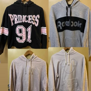 4 sköna hoodies - 3 I stl M och den med svart skrivet (Reebok) är i stl XL unisex! 