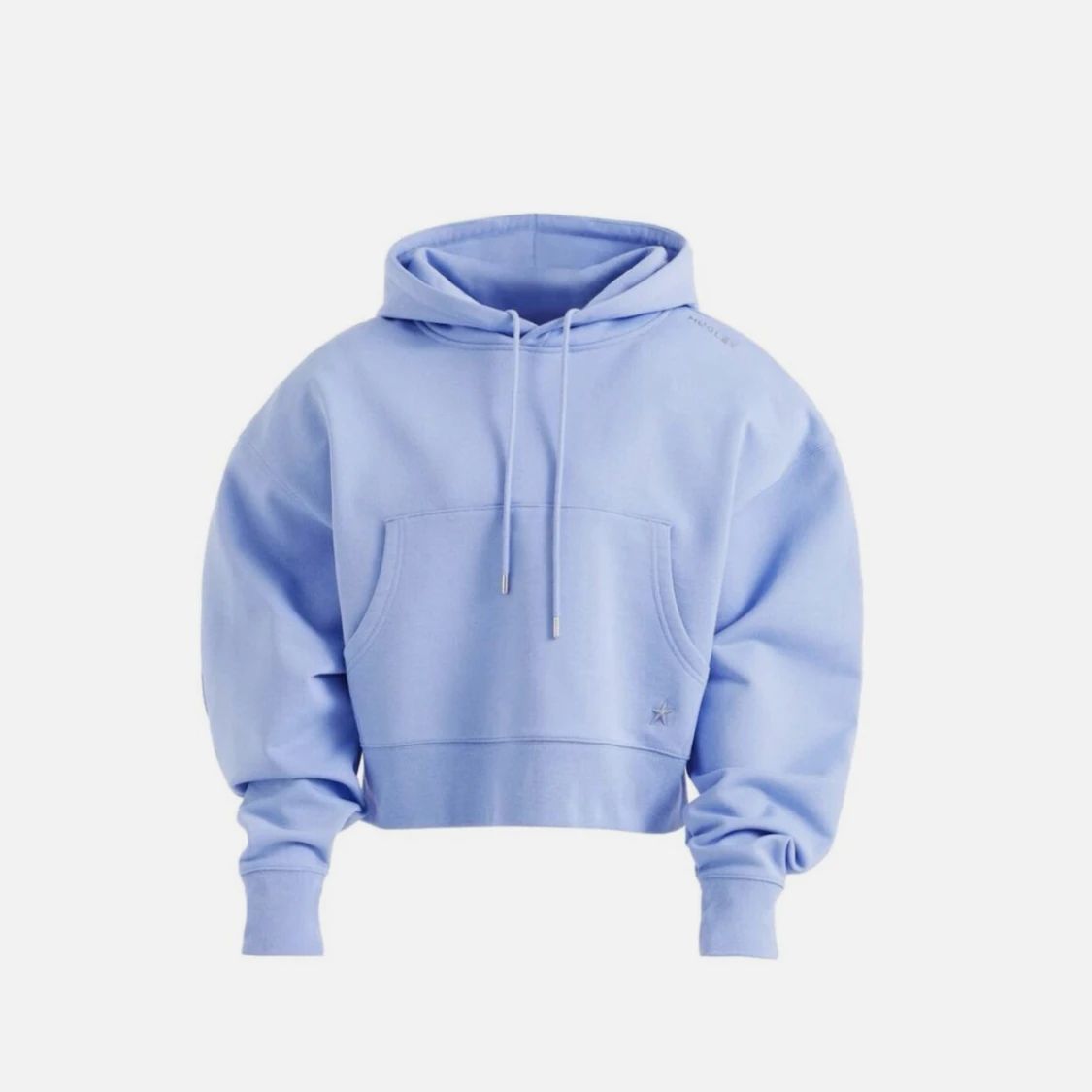 Ljusblå croppad hoodie med huva