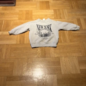 Grå sweatshirt med New York-tryck Zara - Cool grå sweatshirt från Zara med stort New York-tryck och stadsmotiv på framsidan. Tröjan har rund hals, ribbade muddar och lång ärm. Perfekt för dig som gillar streetstyle och vill ha en chill look.