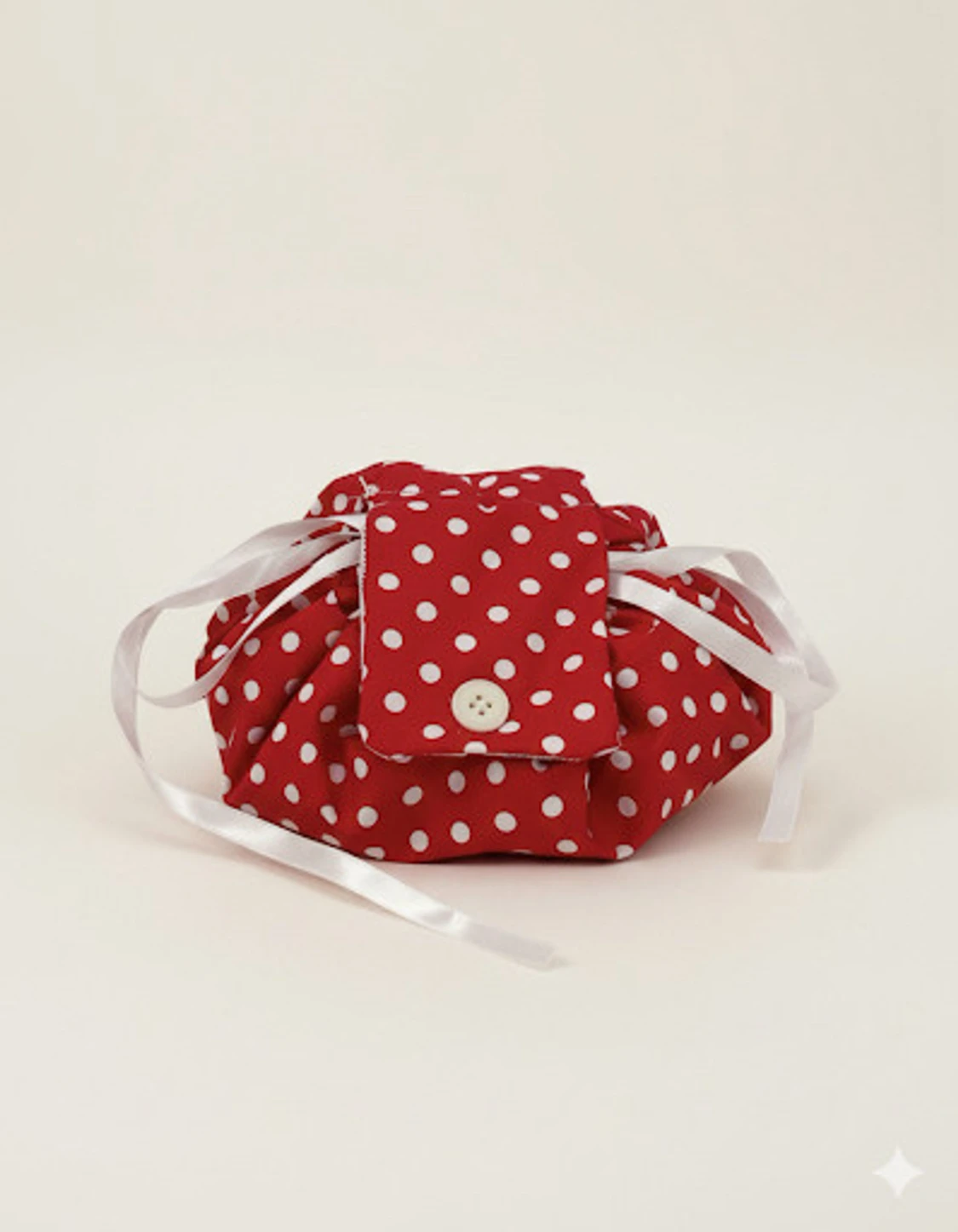 Röd prickig sminkväska med snörning - 1
